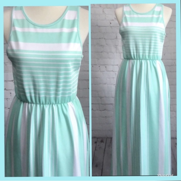 Maxi dress~ long mint green & white stripe sleeveless,pocketed maxi dress 🎉SALE - Picture 9 of 9